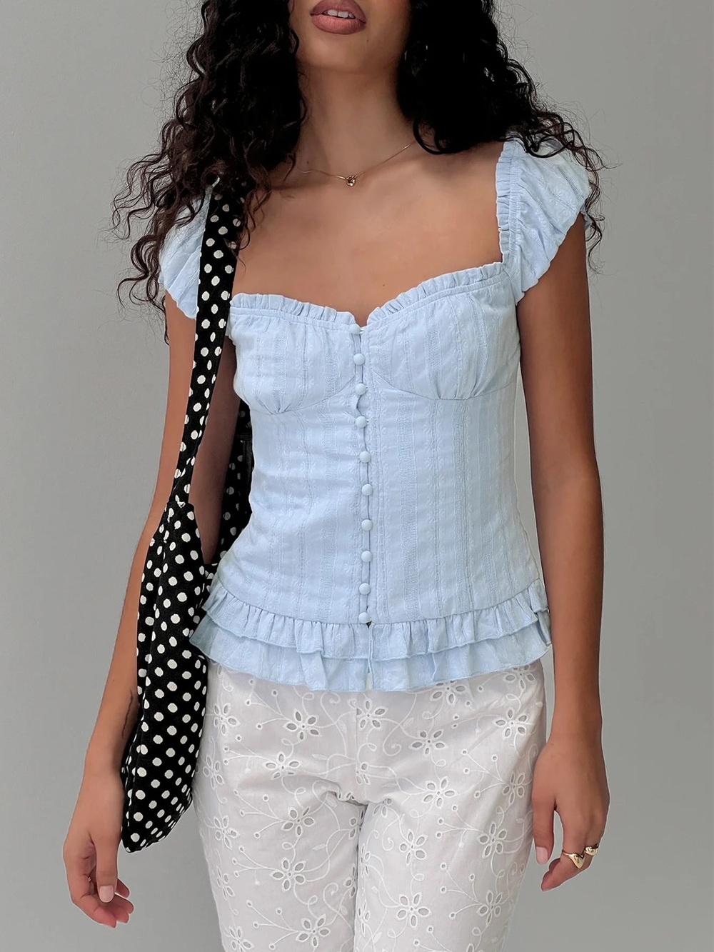 Suiter Frill Detail Top Soft Blue - Picture 1 of 4